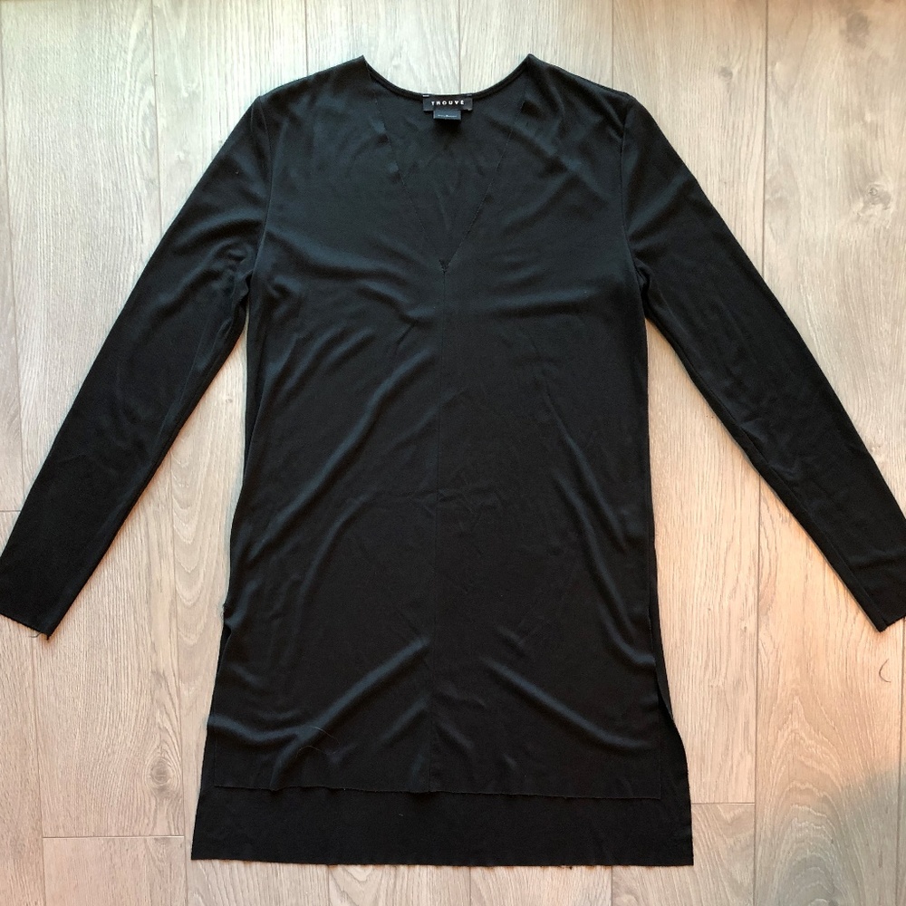 Trouve Black Longsleeve V-Neck Hi Low Hem Dress